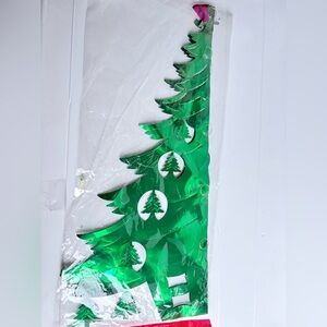 Vintage Green Foil Christmas Tree Wall Decoration 24x20 Retro Holiday Decor